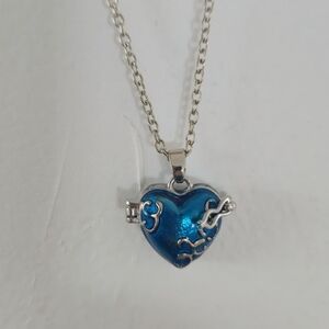 Silver Chain Necklace with Blue Heart Pendant